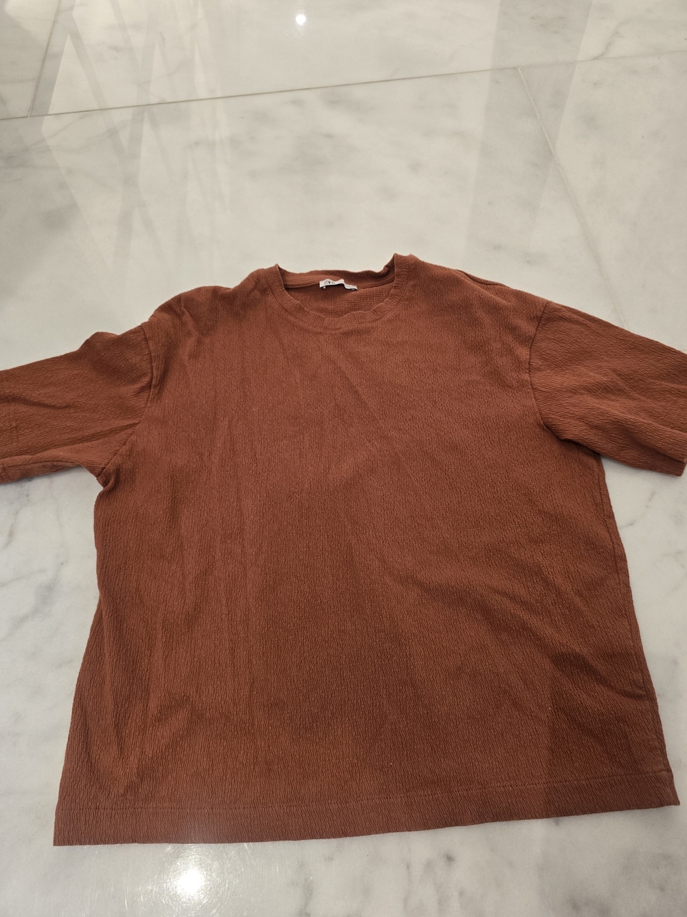 Zara Rust Textured Short Sleeve Top & Drawstring Shorts Set - Picture 3 of 4